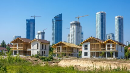 Multiple Houses in Different Stages of Construction Showcasing Architectural Diversity and Progress