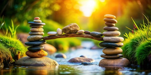 Obraz premium Balanced Stones, Stacked Rocks, Stone Bridge, Nature Art, Equilibrium
