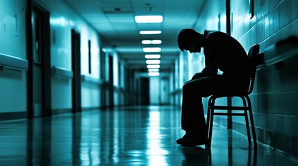 AI Generate A Hospital Corridor With A Single Figure Sitting Alone Representing Struggle With Mental Health