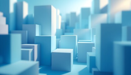 Fototapeta premium Abstract Cityscape of Blue Cubes, A Minimalist Architectural Rendering