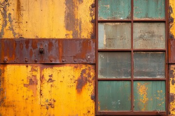 Rusty Metal Wall with Small Multi Paned Window