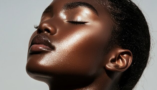 A model with smooth, even-toned skin, illuminated by soft, diffused light, symbolizing the effects of an advanced skincare routine.