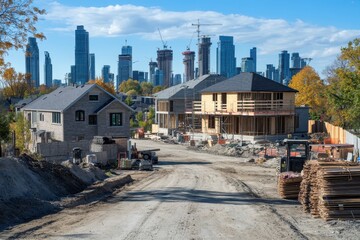 Modern Homes Under Construction in a Vibrant Urban Neighborhood: A Blend of Innovation and Design