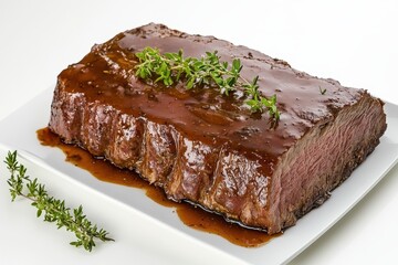 Deliciously Cooked Meat with Savory Sauce and Fresh Herbs Displayed