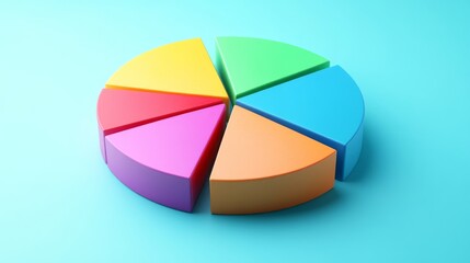 Obraz premium Colorful pie chart model showcasing six segments on a light blue background for educational purposes