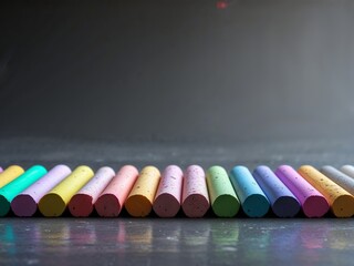 Naklejka premium Colorful Chalk Sticks Lying Horizontally on a Dark Background