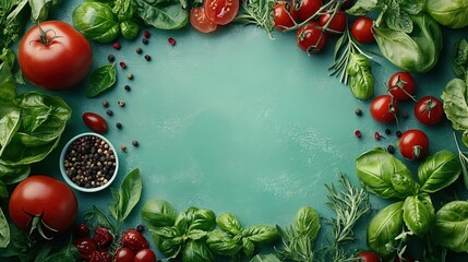 Abstract background with fresh ingredients arranged for a food advertisement 