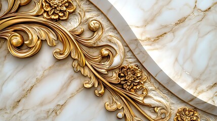 Ornate Gold Filigree Design on Marble Background