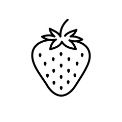 Strawberry Outline: a simple line-art of a fresh, ripe strawberry with a green leafy crown, representing the essence of nature's sweet treat.