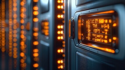 Futuristic high-tech vault door with advanced security features, including biometric fingerprint scanners and scan sensors. Sleek, metallic surface with glowing digital panels and intricate design.