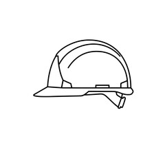 Safety First: Minimalist line drawing of a construction helmet, emphasizing safety and protection in the workplace.
