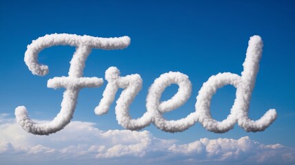 Naklejka premium Large white cloud letters form name Fred against clear blue sky