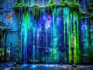 Naklejka premium Abstract decay: surreal art featuring a moldy wall's psychedelic fungal texture, captured in photography.