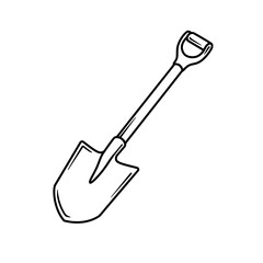 Shovel Illustration: A simple, yet detailed black and white line art illustration of a shovel, a quintessential tool for digging and earthworks.