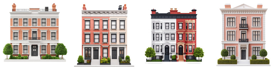 Fototapeta premium Elegant and historical townhouses lining a traditional urban neighborhood street showcasing diverse architectural styles facades