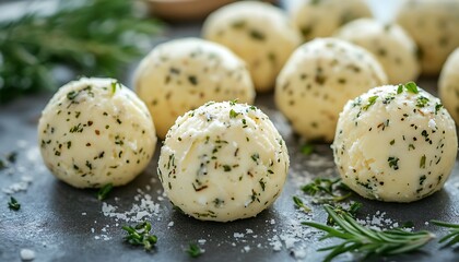Obraz premium Prepared herb butter balls on slate board