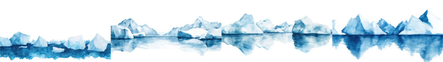 Fototapeta premium Breathtaking icy landscape of frozen glaciers and icebergs reflecting in the calm tranquil waters of the arctic or antarctic region Serene minimalist and natural scene of the frozen wilderness