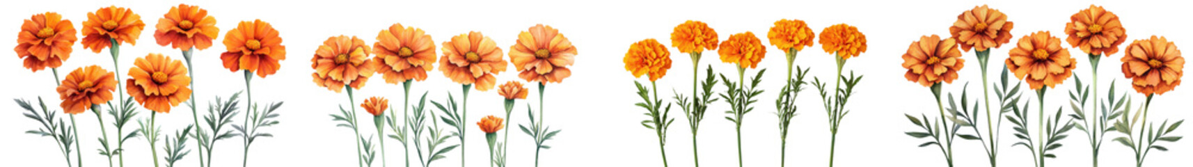 A beautiful scene of a variety of vibrantly colored autumn flower blooms filling a lush natural garden setting  The assortment includes orange yellow and red marigolds zinnias