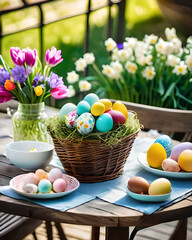 Pasqua e primavera, uova decorate e decorazioni primaverili e pasquali	