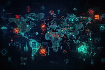 Global data network overlaying world map