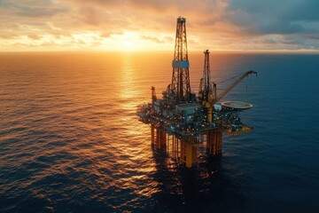 Obraz premium Overhead View of a Jack-Up Drilling Rig in Action on the Open Sea