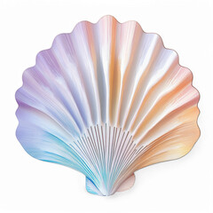 Iridescent scallop shell with soft pastel gradient colors on transparent background