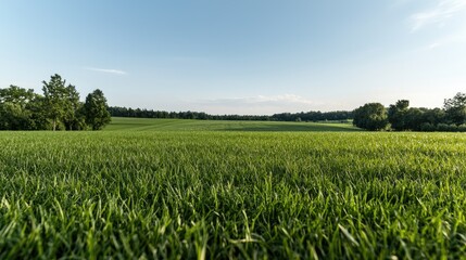 Obraz premium Expansive grassy field under a clear sky