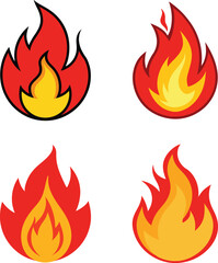 Hot fire flame icon clipart set. campfire and bonfire flames symbols pack . Set of bright burning flame and bonfire icons and logo design elements. Collection of simple fire warning signs .