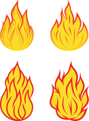 Hot fire flame icon clipart set. campfire and bonfire flames symbols pack . Set of bright burning flame and bonfire icons and logo design elements. Collection of simple fire warning signs .