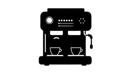 Fototapeta premium Silhouette of a coffee machine with cups, minimalistic style, black and white design for cafes