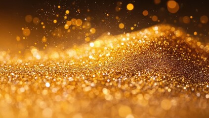 Obraz premium Shimmering Golden Glitter Texture with Abstract Background Sparkling with Light Refractions and Bokeh in Rich Warm Tones for Creative Projects