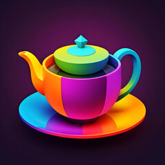 A stylized 3D teapot design combining orange and purple hues, featuring a modern interpretation of a traditional serving vessel with smooth, flowing lines.
