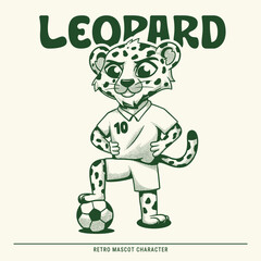 Leopard Happy Playing Soccer Retro Mascot