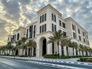 Elegant architectural structure urban environment building showcase evening sky modern design concept