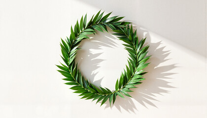 Obraz premium Minimalist palm leaves wreath hanging on wall, natural elegance