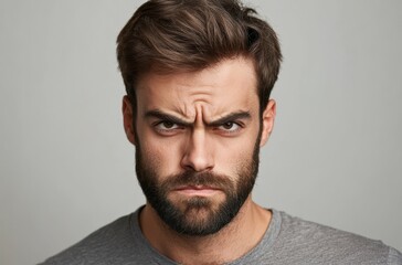 Emotional reaction of a man studio portrait neutral background close-up view intense expression for engagement