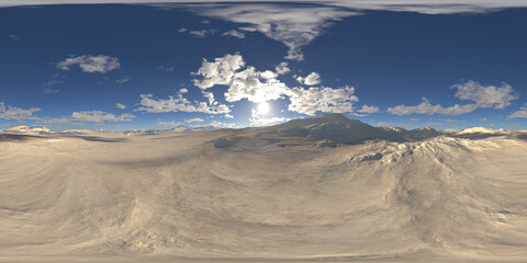 360 degree panoramic sky and clouds, equirectangular projection, environment map. spherical panorama. 3D rendering
