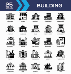 Building Black Mixed Icon Collection