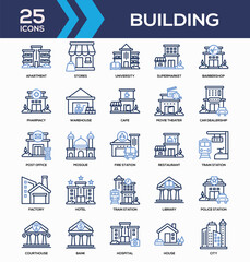 Building Line Color Icon Collection