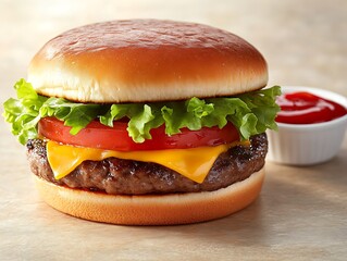 Delicious Cheese Burger on Light Surface