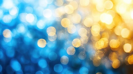 Fototapeta premium Vibrant bokeh background featuring a blend of blue and golden circles, creating a dreamy atmosphere