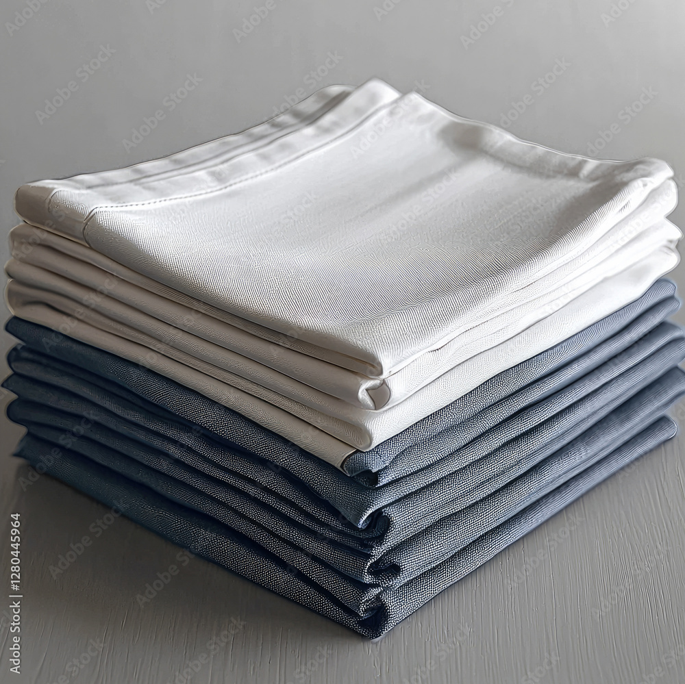 Poster neatly folded clothes. stack of colorful perfectly folded clothing items.