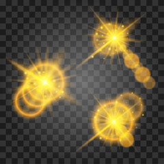 Set of light effects isolated on transparent background. Vector illustration.