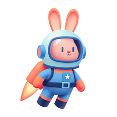 Cute bunny astronaut with a jetpack in a colorful space suit.