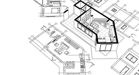 architecture sketch of a residential building 3d