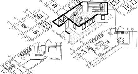 architecture sketch of a residential building 3d