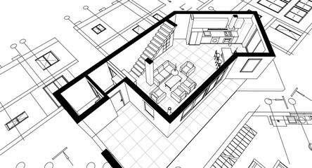 architecture sketch of a residential building 3d