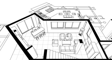 architecture sketch of a residential building 3d