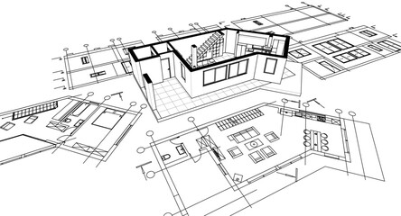 architecture sketch of a residential building 3d