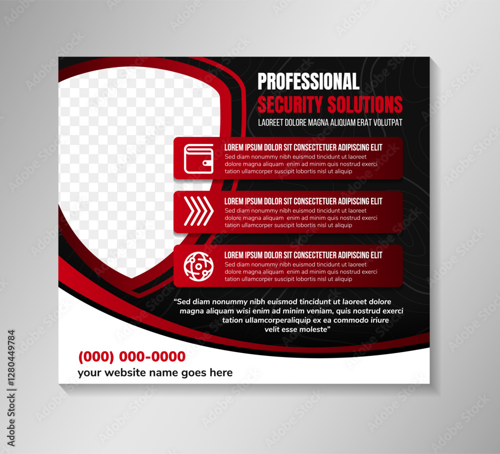 Sticker professional security and technology solutions design flyer template use horizontal layout. combinat